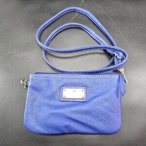 Nine West Blue Faux Leather Crossbody Bag With Silver Logo Plate JJ4178